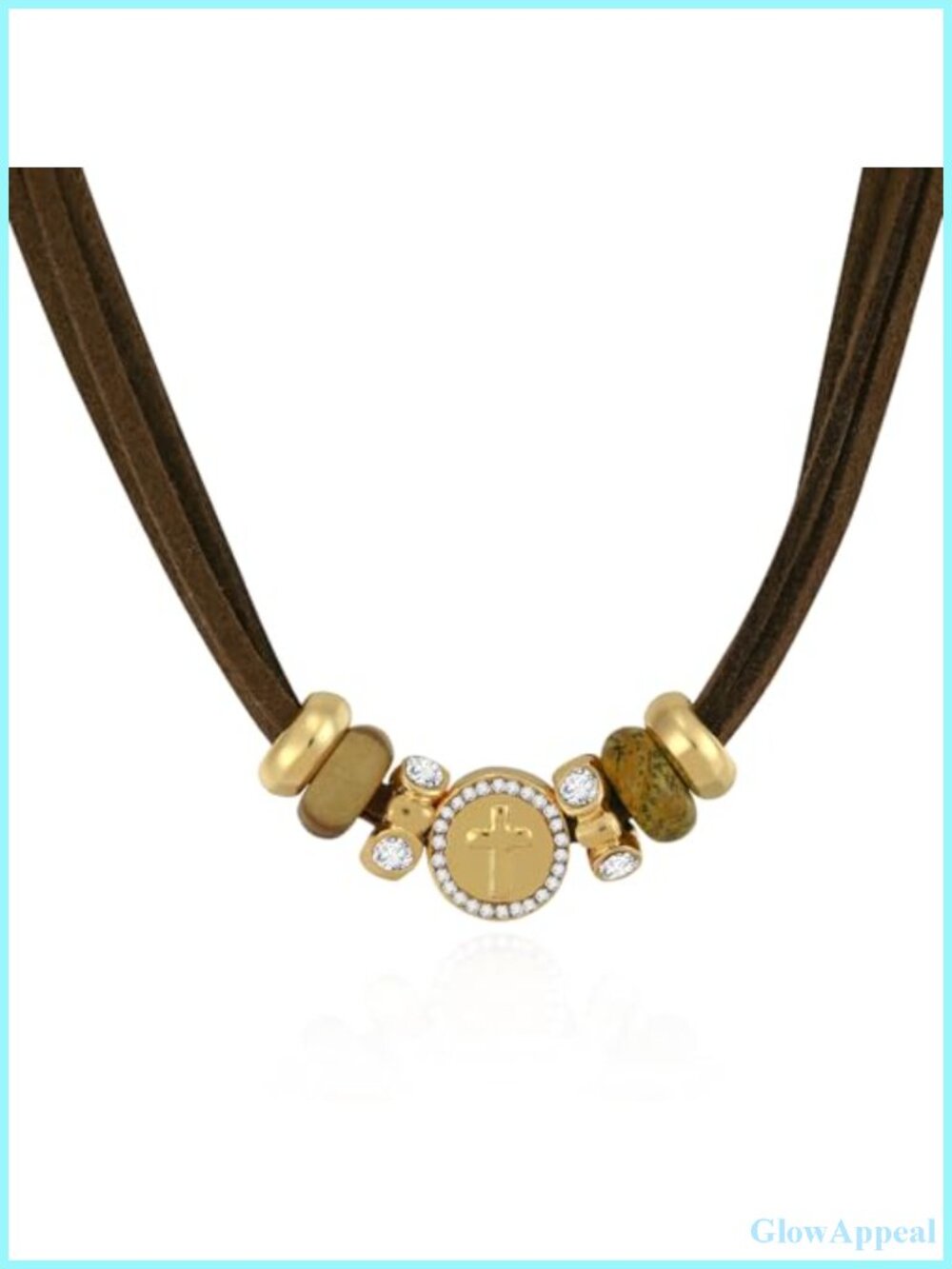 Faux Leather Cross Choker Necklace Boho Vintage Gold Plated Jewelry